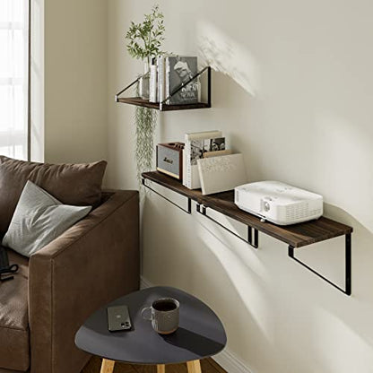 BAMEOS Floating Shelves Rustic Wood Wall Shelf, Small Bookshelf for Living Room, Office, Bedroom, with Metal Bracket - style: 3 pack Carbonized 16"W 8"D