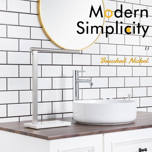 KOKOSIRI Hand Towel Holder Standing Towel Rack with Steady Marble Base for Bathroom Vanity Countertop, Brushed Stainless Steel 15.7'' Height THS0006-BR - color: Brushed Nickel, size: 1-Bar