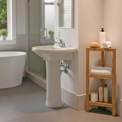 Asta Zini 3-Tier Free Standing Corner Shelf, Bathroom Corner Stand, Fully Assembled, TB-134