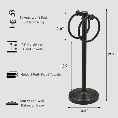 Hoimpro 17 Inch Oil Rubbed Bronze Stainless Steel Free Standing Towel Rack Bar, Double Stand Towel Ring Hand Towel Holder Hanger, Towel Hardware for Bathroom Vanity Kitchen Countertops - color: Oil Rubbed Bronze