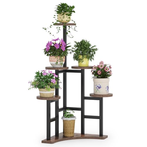 Tribesigns Corner Plant Stand Indoor, 6 Tiered Plant Shelf Flower Stand, Tall Multiple Potted Plant Holder Rack Planter Organizer for Living Room Balcony Garden, Rustic Brown