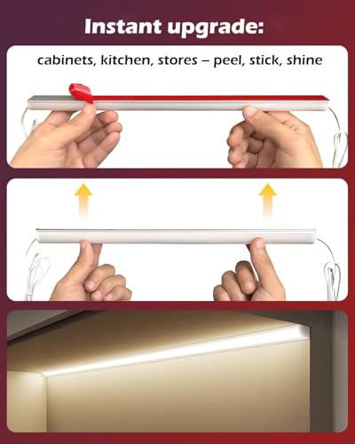 Cefrank V-Shape Under Cabinet LED Lights, 1600LM 8-bar 12in Linkable 6000K | Plug in or Hardwired frosted diffuser 16W aluminum and PC housing kitchen shelf closet display shelf light kit - color: White
