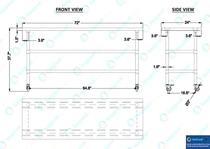 AmGood Stainless Steel Work Table with 2 Shelves and Casters | Metal Utility Table On Wheels (Stainless Steel Work Table with 2 Shelves + Casters, 72" Long x 24" Deep) - size: 72" Long x 24" Deep