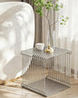 Square Stainless Steel Side Table, Metal End Table with Magazine Rack, Space-Saving Silver Nightstand for Small Spaces, Chrome Side Table with Storage Shelf for Living Room Bedroom Office