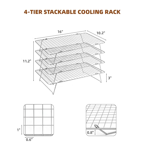 Cooling Rack 16"x10", 4-Tier Stackable & Collapsible Cooling Racks | Cooling Racks for Cooking and Baking, Roasting, Grilling, Oven & Dishwasher Safe (Silver, 4-Tier) - color: Silver, size: 4-Tier