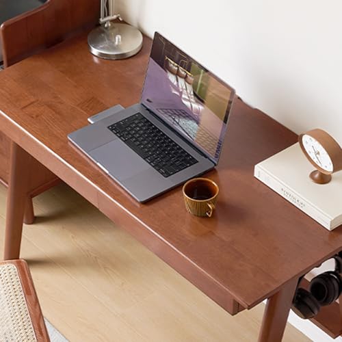 100% Solid Rubber Wood Desk Home Office Desk Mid Century Modern Writing Computer Desk with Drawer for Home Office 31" - color: Teak-rubberwood, size: 31.49"W