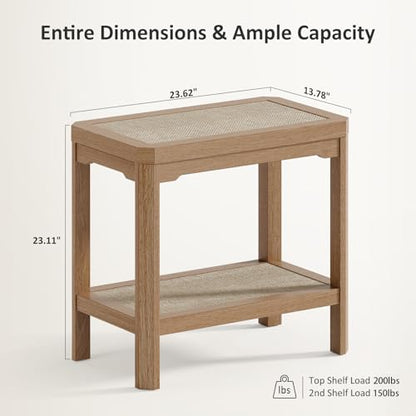 Eclatara Rattan Night Stand Set of 2 - Farmhouse 2 Tier End Table for Bedroomoom - Accent Side Table wtih Open Storage Shelves for Small Space Narrow Coffee Table Bamboo, Natural Oak - color: Natural Oak, Geometric Edges