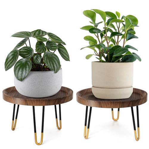 OBTAIN Plant Stand Indoor Outdoor,2 Set Mid Century Style Walnut Wood Color Plant Stand,Waterproof Design Modern Plant Table,Easily Assemble Come With Tools,Nice For Room Decor (M,L) - size: 2 Set (M, L)