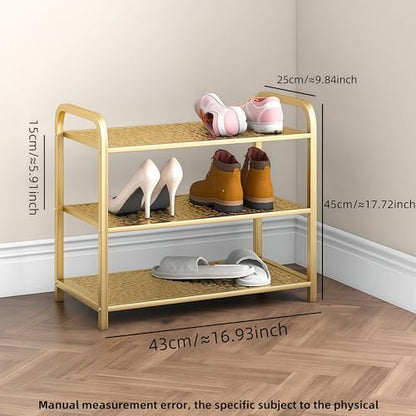 3 Tier Metal Shoe Rack Organizer Vertical Design Entryway Storage Cabinet for Entrance or Kitchen Small and Narrow Free Standing Gold