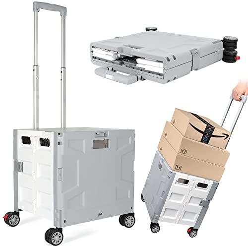 Foldable Shopping Utility Cart Portable Rolling Crate Handcart with 360°Rotate Wheel,Hidden Lid,Telescoping Handle Collapsible for Travel Shopping Moving Storage Office Use(White/Gray) - color: White, size: Hidden Lid