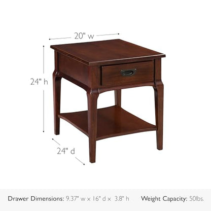 Stratus Solid Wood End Table with Shelf and Drawer, Heartwood Cherry Brown, Perfect for Living Rooms, Bedrooms, and Small Spaces – Leick Home, 22007 - color: Heartwood Cherry
