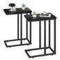 VECELO Universal C-Shaped Side Table, Multi-Functional Snack & TV Tray for Living Room, Bedroom, Black Marble (2 Set) - color: Black Marble, size: 2 Set