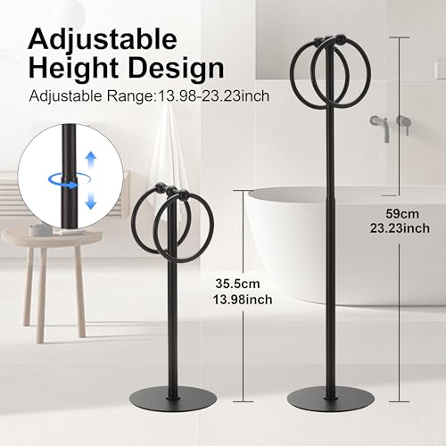 Adjustable Black Towel Rack,Freestanding Bathroom Towel Holder - color: Matte Black