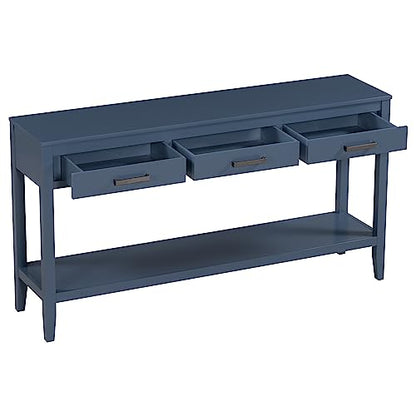 Merax Entryway Console Table with Storage, 3 Drawers Design/Wood Frame/Behind Couch & Sofa, Blue - color: Blue