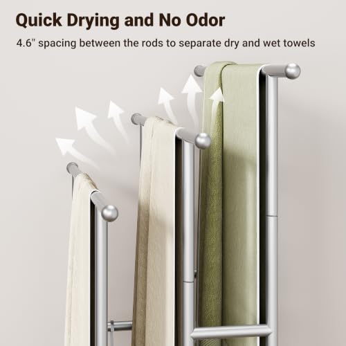 ELYKEN 3 Tier Standing Towel Rack, 40'' Tall Towel Drying Rack Outdoor, Freestanding Floor Towel Rack with Shelf, Pool Towel Blanket Stand, Metal Towel Racks for Bathroom freestanding, Smooth Silver - color: Silver
