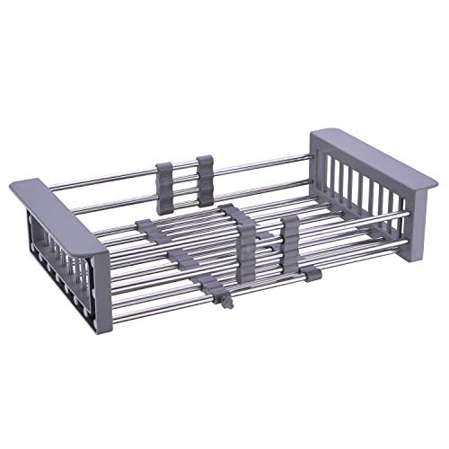 Sink Dish Drying Rack, Stainless Steel Drainer for 10.7"-17" Sinks, Kitchen Countertop Organizer for Dishes, Vegetables, and Fruits (Grey & Small) - color: Gray, size: Small