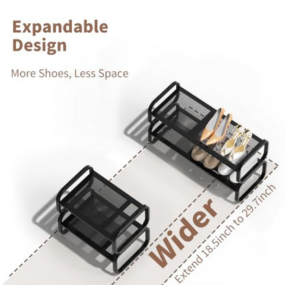 2 Tier Shoe Rack - Expandable Shoe Organizer for Closet, Adjustable Metal Shoe Shelf Storage, Stackable Long Shoe Stand Holder for Garage, Entryway, Door Entrance - size: 2 Tier