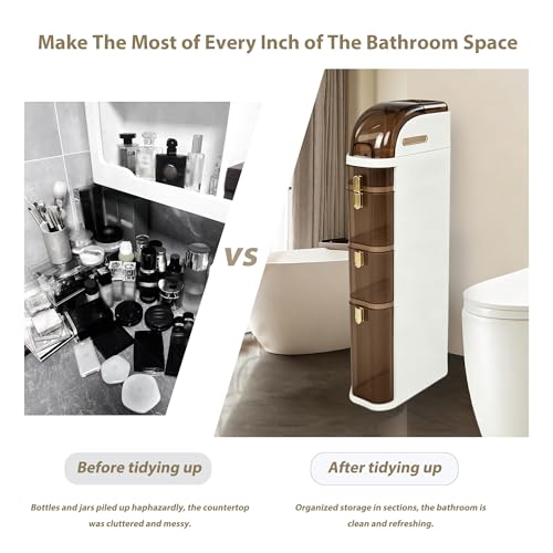 BGYMF 3-Tier Slim Bathroom Storage Cabinet,Slim Cabinet for Bathroom,Narrow Movable Bathroom Storage Organizer for Small Spaces,Bathroom,Kitchen,Living Room - size: Slim 3 Tiers