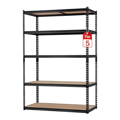 Storage Shelving Unit, 5-Tier Adjustable Metal Storage Shelves, 48" L x 18" W x 72" H Heavy Duty Garage Storage Shelves for Kitchen Pantry Basement Bathroom Laundry - size: 48" L x 18" W x 72" H