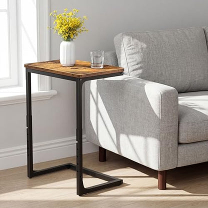 5-Level Adjustable C Side Table - End Table Living Room Bedroom Indoor Small C Shaped Couch Tray Desk, Farmhouse Brown - color: Brown