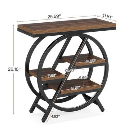 Tribesigns End Table for Living Room, 3-Tier Narrow Side Table with Storage, Wood Sofa Side Table with Geometric Metal Frame, Industrial Nightstand and Bedside Table for Bedroom - color: Rustic Brown