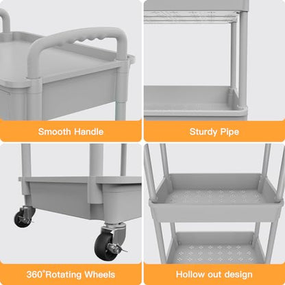 4 Tier Rolling Utility Cart with Drawer,REBECAT Utility Cart Made of Multifunctional Storage Organizer Tool for Kitchen,Bathroom,Living Room,Office(Gray) - color: Gery