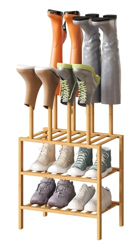 kiplant Small Boot Rack Organizer Tall Boots- 4 Pair Boot Rack Bamboo Wood Shoe Rack for Entryway & Closet, Holds Tall Boots - color: Natural, size: 3 Tier-Small