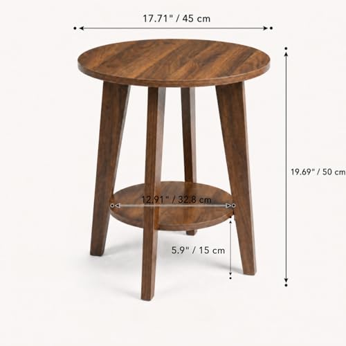 Small Round Side Table-17.7" Cute End Table with 2-Tier Storage | Waterproof Low Nightstand for Kids Room,Nursery,Small Spaces,Plant Stand&Bean Bag(Walnut) - color: Walnut