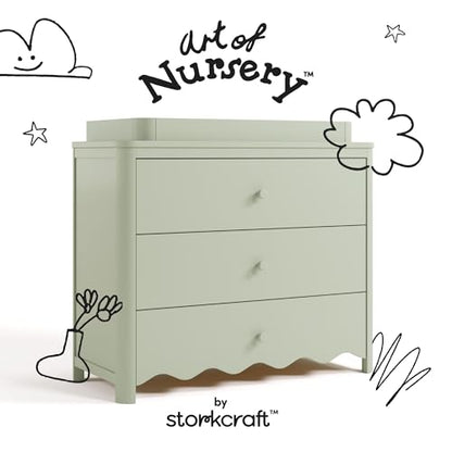 Storkcraft Casablanca 3 Drawer Chest with Removable Changing Topper, Sage | GREENGUARD Gold Certified Wood Dresser for Nursery & Kids Bedroom, Safety Interlocking Drawer System, Removable Topper - color: Sage, style: 3 Drawer Dresser