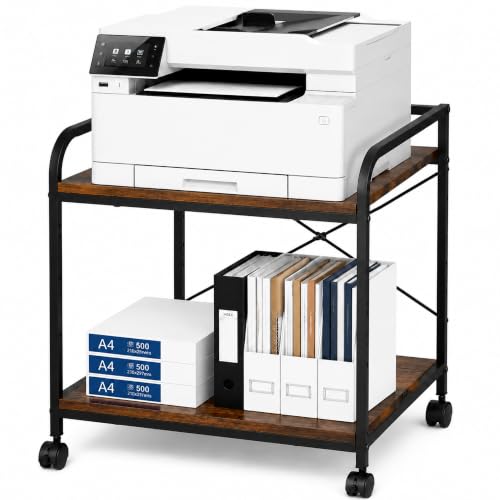 2-Tier Rolling Printer Stand with Lockable Wheels, Mobile Printer Cart with Storage Shelf for Home Office