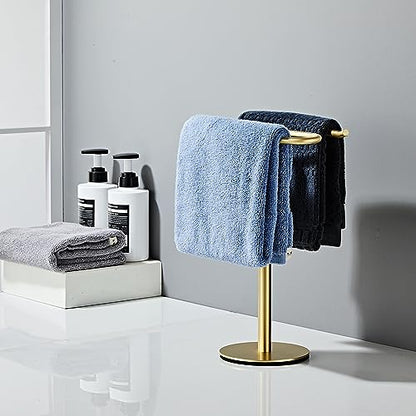 Brusehd Light Gold Hand Towel Holder Stand,13 Inch Free-Standing Towel Rack, SUS304 Stainless Steel Towel Bar Rack Stand, Tower Bar for Bathroom Kitchen Vanity Countertop - color: Brusehd Light Gold