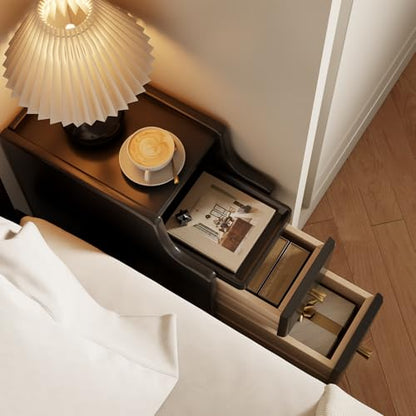 AQIMUELE Small Nightstand with Drawers, Solid Wood Narrow Bedside Table, Narrow Nightstand for Bedroom - color: 1 Pc(black), size: 15.74''D*7.87''W*19.68''H