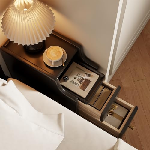 AQIMUELE Narrow Nightstand Set of 2, Small Black Wood Bedside Table with Drawers, End Table for Small Spaces Bedroom - color: 2 Pc(black), size: 15.74''D*7.87''W*19.68''H