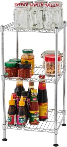 FOXHOLE 3-Tier Wire Shelving Rack Metal Storage Shelf Unit for Laundry Bathroom Kitchen Pantry Closet, Silver 11.81" W x 11.81" D x 23.62" H - size: 11.81"W x 11.81"D x 23.62"H