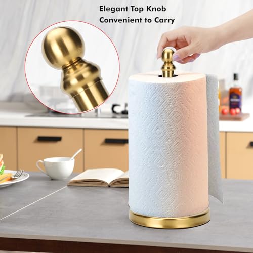 Gold Paper Towel Holder Countertop, Standing Paper Towel Roll Holder for Kitchen Bathroom, with Weighted Base for One-Handed Operation (Gold) - color: Gold