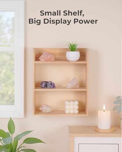 10"x 12" Small Trinket Display Shelf, Natural Unfinished | Fully Assembled, DIY Stain, Wooden Spice Rack For Wall Or Desk, Display Collectibles, Knick Knacks, Mini Figurines, Crystals - color: Natural