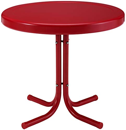 Crosley Furniture Griffith Weather Resistant Retro Metal Outdoor Side Table for Patio, Deck, Porch, Red - color: Red