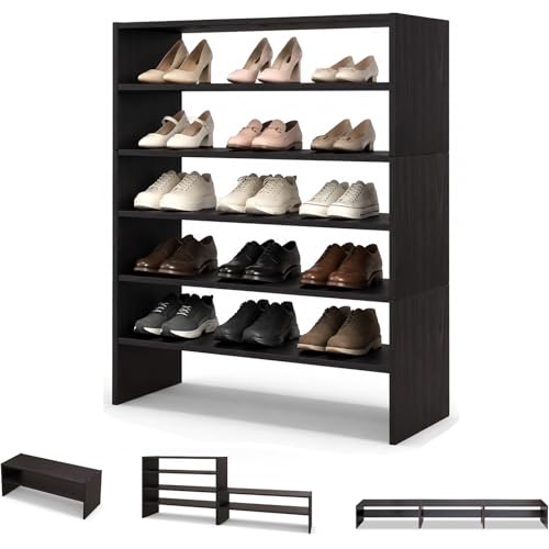 POWERSTONE 6-Tier Stackable Shoe Rack, 3-in-1 Shoe Shelves, Coffee | Free Standing Adjustable Shoe Storage Organizer for 18 Pairs, 31'' Wide Wood Shoe Shelf for Closet, Entryway, Living Room - color: Coffee, size: 1 Pack