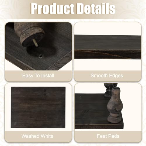 MAONAME Decorative Wooden Display Riser, Farmhouse Wood Pedestal Stand for Display, Rustic Washed Black Tray Riser for Kitchen, Home Table Decor, Short and Tall Footed