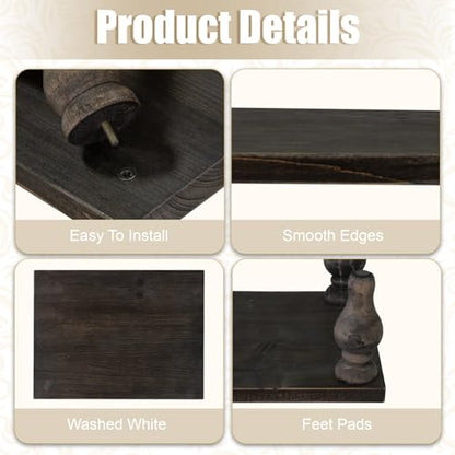 MAONAME Decorative Wooden Display Riser, Farmhouse Wood Pedestal Stand for Display, Rustic Washed Black Tray Riser for Kitchen, Home Table Decor, Short and Tall Footed