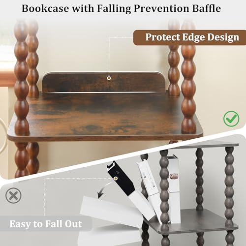 Fultyle Book Shelf, 4-Tier Bookshelf with Storage, Small Bookcase Display Shelves for Small Spaces, Bedroom, Living Room and Office with Solid Wood Legs (Rustic Brown) - color: Rustic Brown