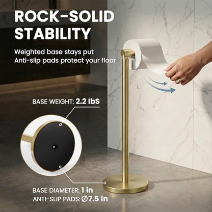 Cesun Extra Weighted Base Toilet Paper Holder Stand - SUS304 Rust Proof Free Standing Tissue Roll Holder for 4 Rolls, No Tipping, No Slipping, Gold - color: Gold