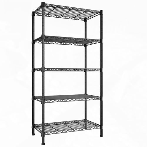 REIBII Wire Shelving Rack 5-Tier Metal Shelves for Storage Adjustable Garage Shelving Heavy Duty Storage Shelves for Storage Rack, 24" W X 14" D X 59" H | Heavy-duty 19.1mm steel, Leveling feet+anti-tip, 24"W x 14"D x 59"H, Tool-free assembly, For kitchen