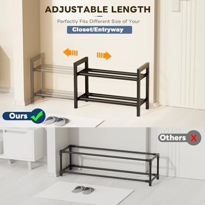 Mavivegue Expandable Shoe Rack, 2-Tier Adjustable Shoe Organizer, Shoe Shelf for Closet, Entryway, Front Door - size: 2 Tier,19-33"