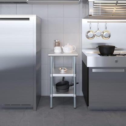Stainless Steel Work Table with Double Undershelf – Commercial Utility Prep Table for Kitchen, Restaurant, Bakery – NSF Certified (24 x 18) - size: 24 x 18