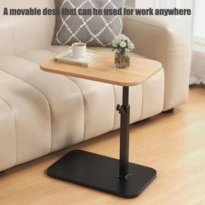 Pedestal Adjustable c Table for Small Spaces，C Shaped End Table Desktop can Turn 360° and the Height of the Sofa Small TV Tray Table Can be Adjusted for Couch - color: Wood and Black-height-adjustable Table-1pcs