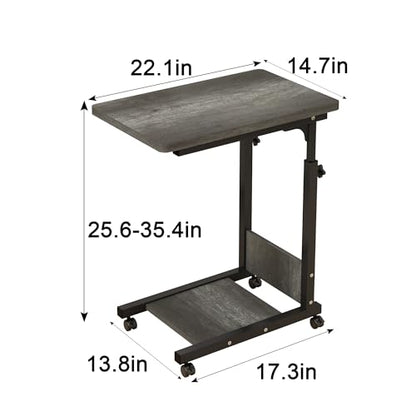 TigerDad Adjustable Height C Table Sofa Side Bedside Table with Wheels, Hospital Bed Table Rolling Tray with Storage, Mobile Computer Desk Laptop Table for Home Use,Gray - color: Grey