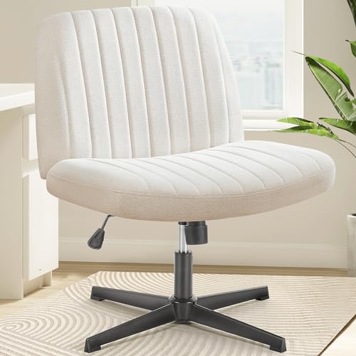 OLIXIS Criss Cross Chair, Vanity Chair, Home Office Desk | Armless Wide Seat, Height Adjustable Swivel, Comfy Fabric, Bedroom Student Study Room, Beige No Wheel - color: Beige No Wheel