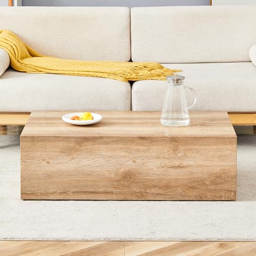 39"Rectangular Compact Coffee Table,Small Cube End Table,Modern Side Table with Stylish Wood Grain Pattern,Minimalist Accent Table for Living Room,Office,Apartment,Nightstand(Light Wood,39") - color: Light Wood,39"