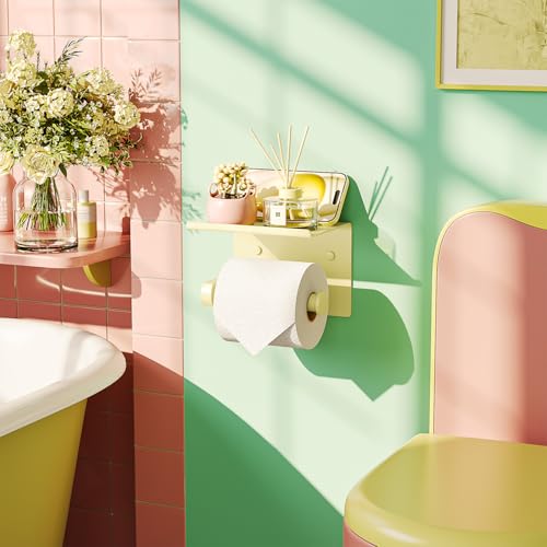 Toilet Paper Holder with Shelf Wall Mounted Toilet Paper Roll Dispenser | Heavy Duty Stainless Steel Sunlight Yellow - color: O-sunlight Yellow